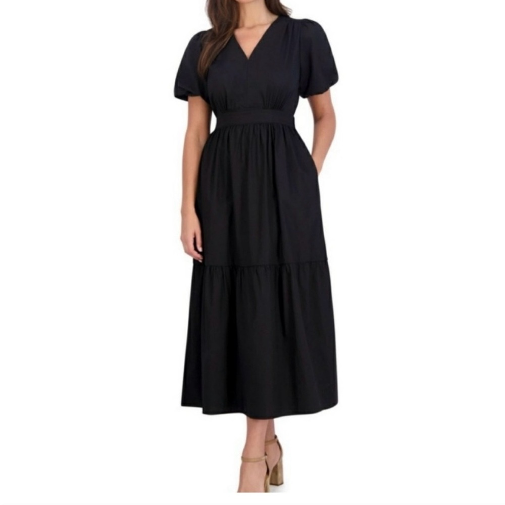 French Connection Black Puff Sleeve Maxi Dress Cotton Size Small WITH TAGS